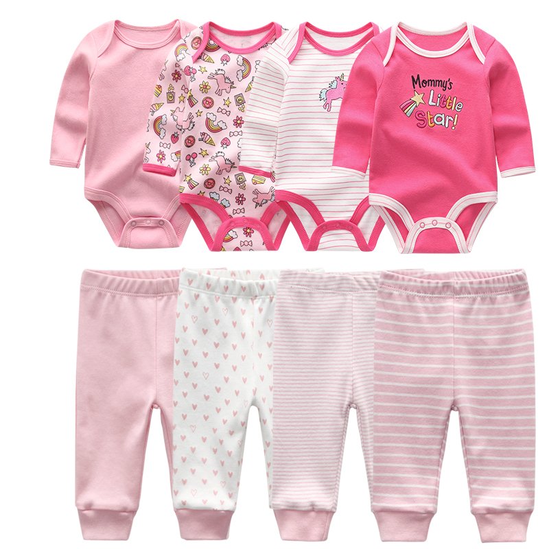 2024 Baby Clothing Set Bodysuits+Pants 8pcs - kiddiezoom