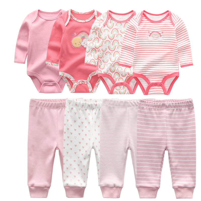 2024 Baby Clothing Set Bodysuits+Pants 8pcs - kiddiezoom