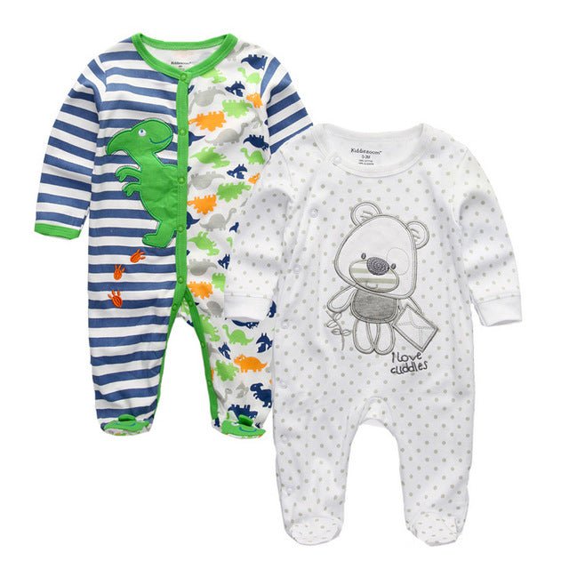 2/3/4pcs Baby Rompers Long Sleeve Printed Jumpsuit - kiddiezoom