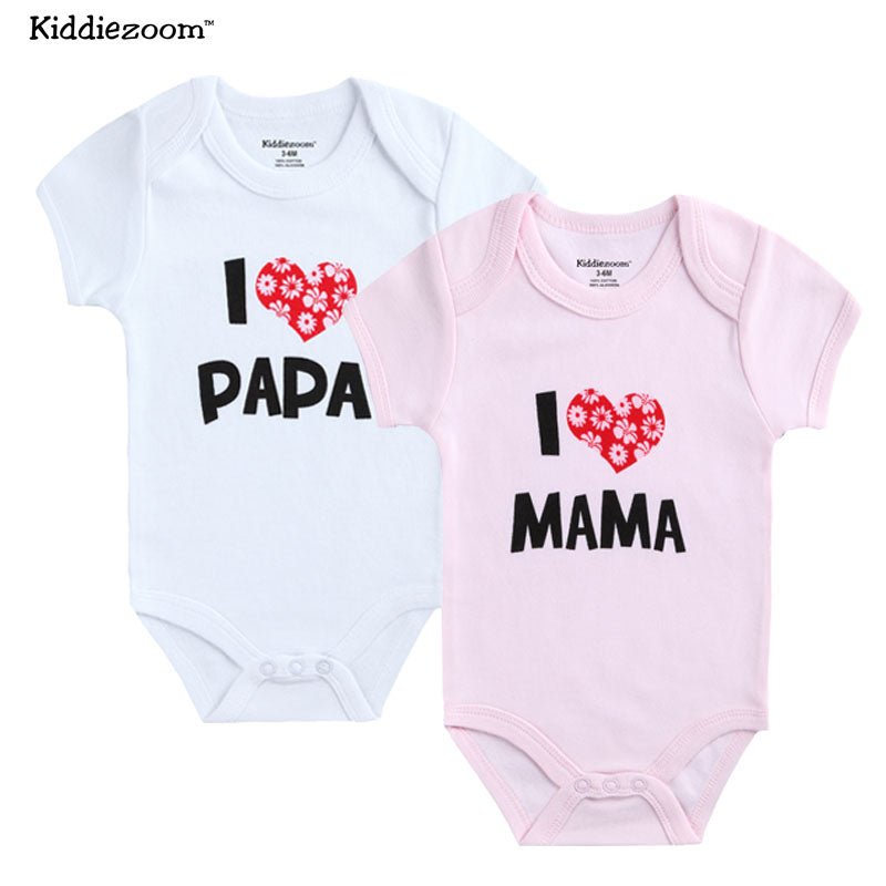 2Pcs Baby Bodysuits Cotton I Love Papa Mama - kiddiezoom