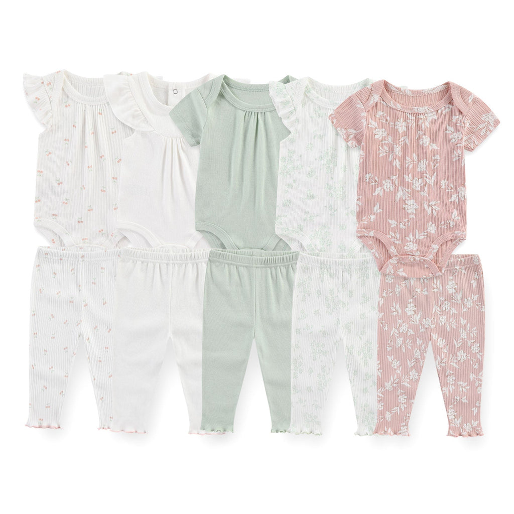 Baby 5 Pack Bodysuits + 5 Pack Pants Outfits - kiddiezoom
