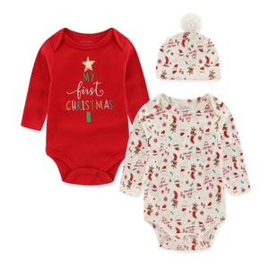 100% Cotton Christmas Baby Bodysuits Long Sleeved Rompers - kiddiezoom