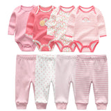 2024 Baby Clothing Set Bodysuits+Pants 8pcs - kiddiezoom