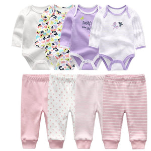 2024 Baby Clothing Set Bodysuits+Pants 8pcs - kiddiezoom