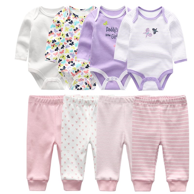 2024 Baby Clothing Set Bodysuits+Pants 8pcs - kiddiezoom