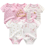 2024 Baby Girls Bodysuits Short Sleeve 5pcs - kiddiezoom