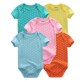 2024 Baby Girls Bodysuits Short Sleeve 5pcs - kiddiezoom