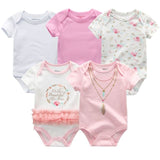 2024 Baby Girls Bodysuits Short Sleeve 5pcs - kiddiezoom