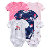 2024 Baby Girls Bodysuits Short Sleeve 5pcs - kiddiezoom