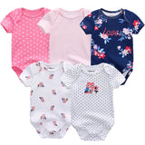 2024 Baby Girls Bodysuits Short Sleeve 5pcs - kiddiezoom