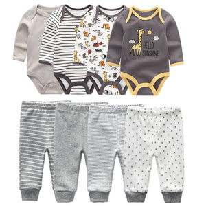 4pcs Baby Bodysuits+4pcs Baby Pants Set - kiddiezoom