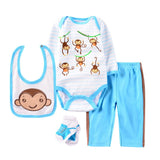 4pcs Baby Bodysuits+Pants+Bib+Socks Outfits Children Set - kiddiezoom