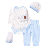 4pcs Baby Bodysuits+Pants+Bib+Socks Outfits Children Set - kiddiezoom