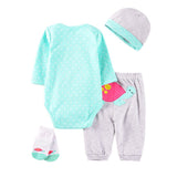 4pcs Baby Bodysuits+Pants+Bib+Socks Outfits Children Set - kiddiezoom