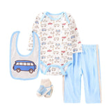 4pcs Baby Bodysuits+Pants+Bib+Socks Outfits Children Set - kiddiezoom