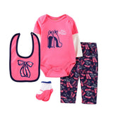 4pcs Baby Bodysuits+Pants+Bib+Socks Outfits Children Set - kiddiezoom