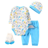 4pcs Baby Bodysuits+Pants+Bib+Socks Outfits Children Set - kiddiezoom