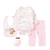 4pcs Baby Bodysuits+Pants+Bib+Socks Outfits Children Set - kiddiezoom