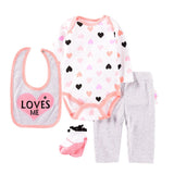 4pcs Baby Bodysuits+Pants+Bib+Socks Outfits Children Set - kiddiezoom