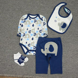 4pcs Baby Bodysuits+Pants+Bib+Socks Outfits Children Set - kiddiezoom