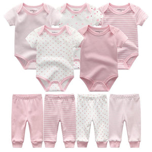 5pcs Baby Bodysuits+4pcs Trousers 2024 Unisex Set - kiddiezoom