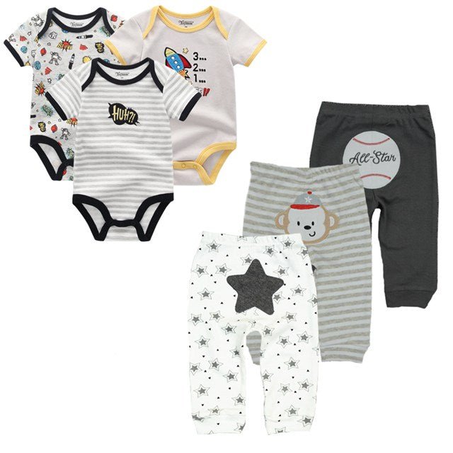 Kiddiezoom Recém Nascido 5Pcs Bodysuits 5Pcs Calças Baby Boy Girl Outfits Clothing 0-12mês