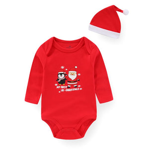 New Christmas Bodysuits+Hat Baby Clothing Sets