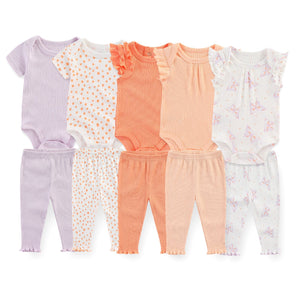 Baby 5 Pack Bodysuits + 5 Pack Pants Outfits - kiddiezoom