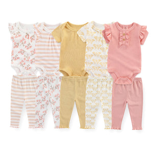 Baby 5 Pack Bodysuits + 5 Pack Pants Outfits - kiddiezoom