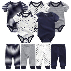 Baby 5pcs Bodysuits+4pcs Trousers Short Sleeve - kiddiezoom