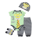 Baby Bodysuits+Pants+Socks+Cap 4pcs Set - kiddiezoom