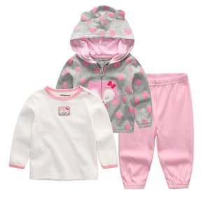 Baby Girls Cotton Bodysuits+Pants+Coat Newborn Set - kiddiezoom