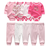 4pcs Baby Bodysuits+4pcs Baby Pants Set