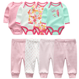 4pcs Baby Bodysuits+4pcs Baby Pants Set