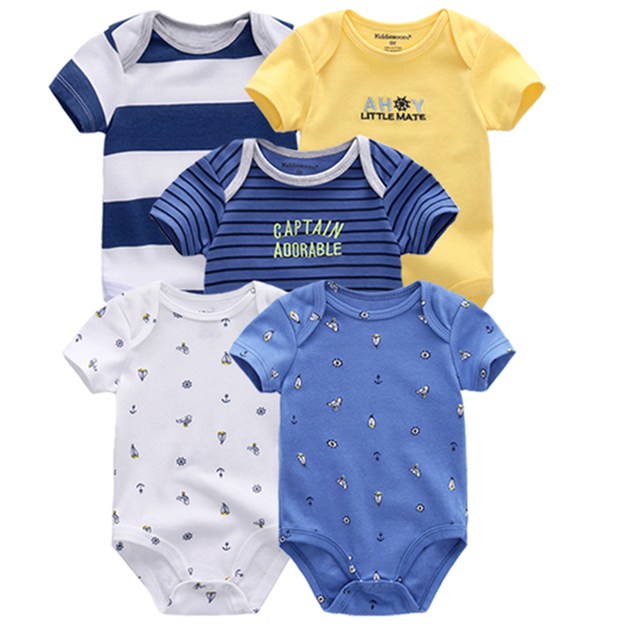 Summer High-quality Striped Baby Rompers 5-pack for Boys and Girls