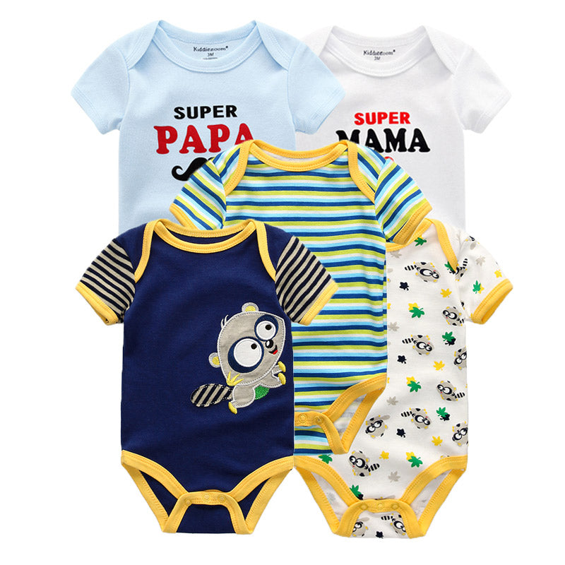 Summer High-quality Striped Baby Rompers 5-pack for Boys and Girls