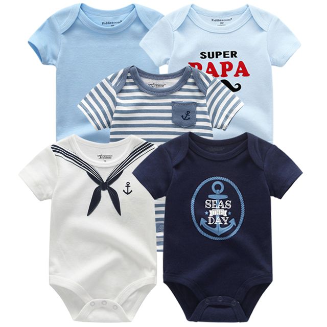 Summer High-quality Striped Baby Rompers 5-pack for Boys and Girls