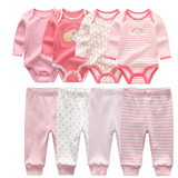 4pcs Baby Bodysuits+4pcs Baby Pants Set