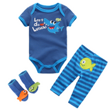 3Pcs Baby Bodysuits+Pants+Socks Sets Girls