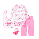 4pcs Baby Bodysuits+Pants+Bib+Socks Outfits Children Set