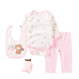 4pcs Baby Bodysuits+Pants+Bib+Socks Outfits Children Set