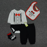 4pcs Baby Bodysuits+Pants+Bib+Socks Outfits Children Set