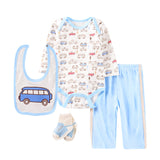 4pcs Baby Bodysuits+Pants+Bib+Socks Outfits Children Set