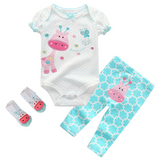 3Pcs Baby Bodysuits+Pants+Socks Sets Girls