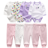 4pcs Baby Bodysuits+4pcs Baby Pants Set