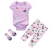 3Pcs Baby Bodysuits+Pants+Socks Sets Girls