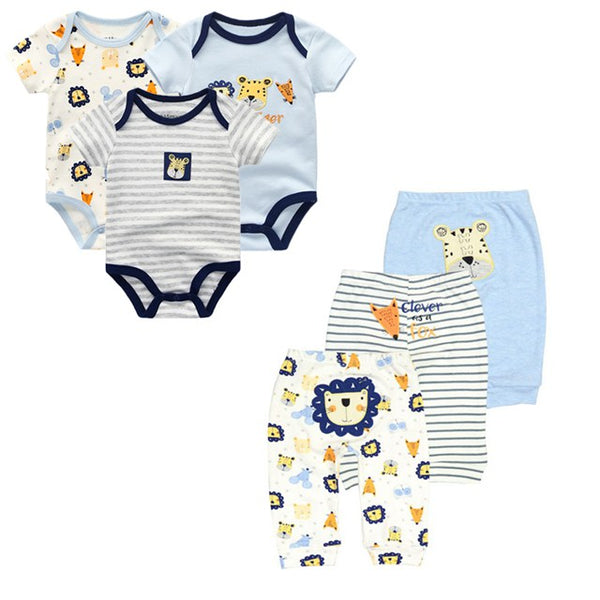 6PCS/lot Short Sleeve Baby Romper and Pant Cartoon Clothes Sets