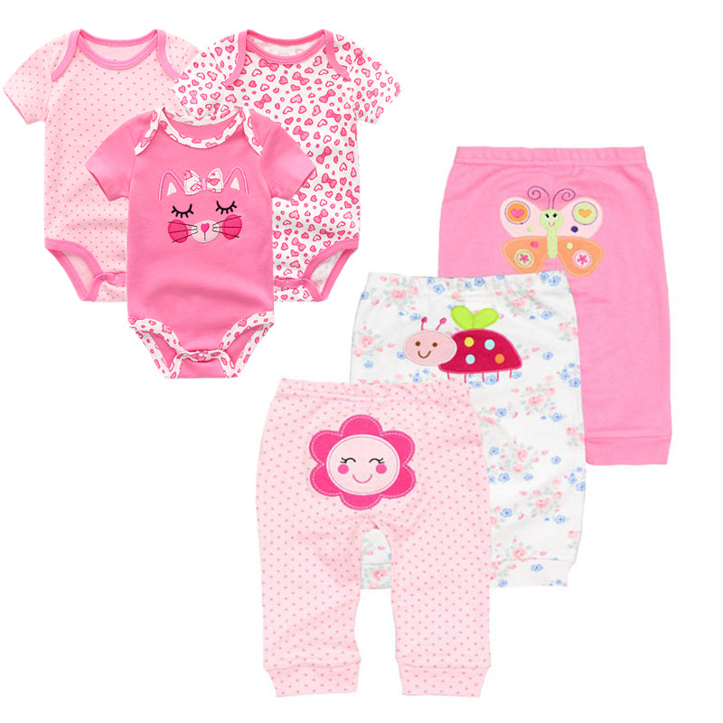 6PCS/lot Short Sleeve Baby Romper and Pant Cartoon Clothes Sets