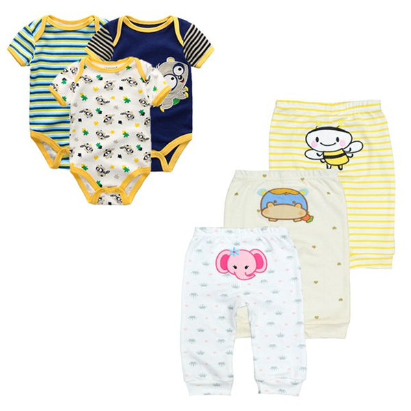 6PCS/lot Short Sleeve Baby Romper and Pant Cartoon Clothes Sets