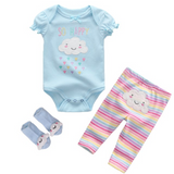 3Pcs Baby Bodysuits+Pants+Socks Sets Girls